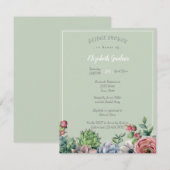 Bruidsjurk Shower Watercolo Roze Blauw  Groene Suc Kaart (Voorkant / Achterkant)