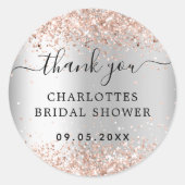 Bruidsjurk shower zilver roos goud bedankt  ronde sticker (Voorkant)