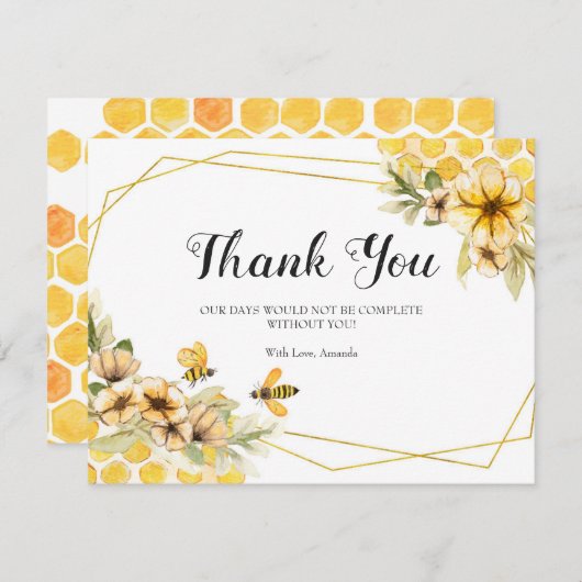 Bruidsjurk Shower Zonnebloem Gele Bij Bedankkaart (Voorkant / Achterkant)