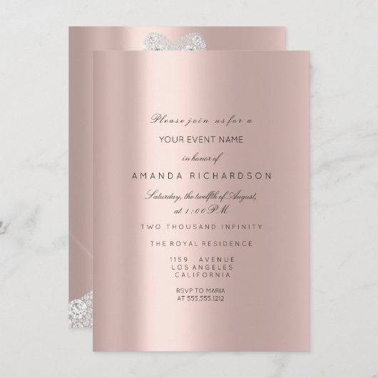 Bruidsjurk Spark Roos VIP Roze Roos Diamant Kaart (Voorkant / Achterkant)