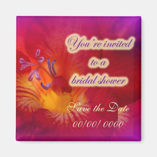 Bruidsjurk Uitnodiging Rode Freesia Magneet (Voorkant)