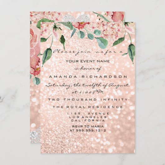 Bruidsjurk Vonk Roos VIP Blush Roos Bloemen Kaart (Voorkant / Achterkant)