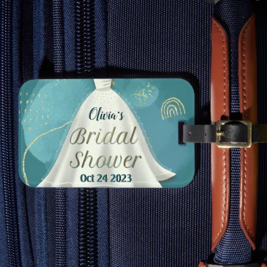 Bruidsjurk voor Bruidsfeest Diep Teal Goud Glitter Bagagelabel (Voorkant Insitu 4)