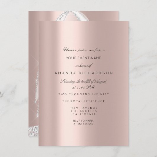 Bruidsjurk Wit Jurk Spark Roze Roze Diamant Kaart (Voorkant / Achterkant)