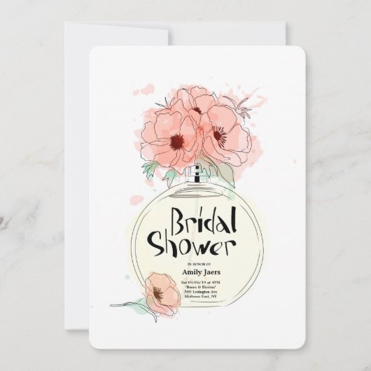 Bruidsjurkparfumfles met bloemen kaart (Voorkant)