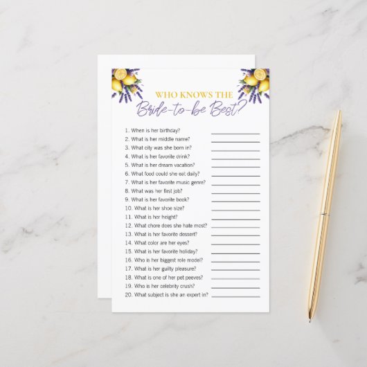 Bruidsjurypel "Wie kent de bruid" Bruids Shower-sp (Voorkant / Achterkant in situ)