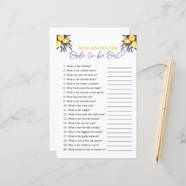 Bruidsjurypel "Wie kent de bruid" Bruids Shower-sp (Voorkant / Achterkant in situ)