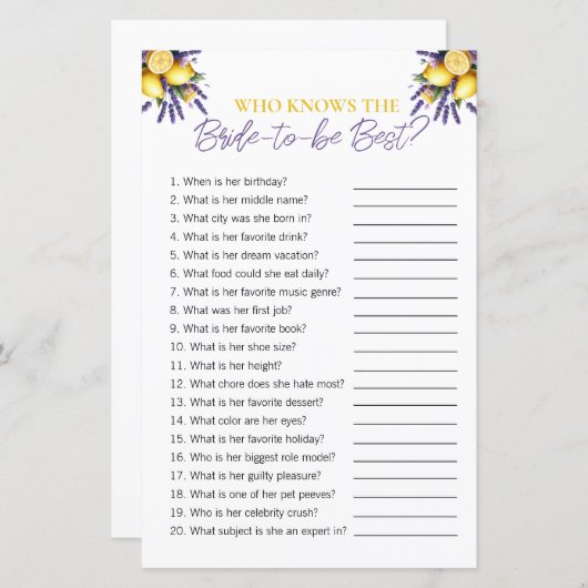 Bruidsjurypel "Wie kent de bruid" Bruids Shower-sp (Voorkant / Achterkant)