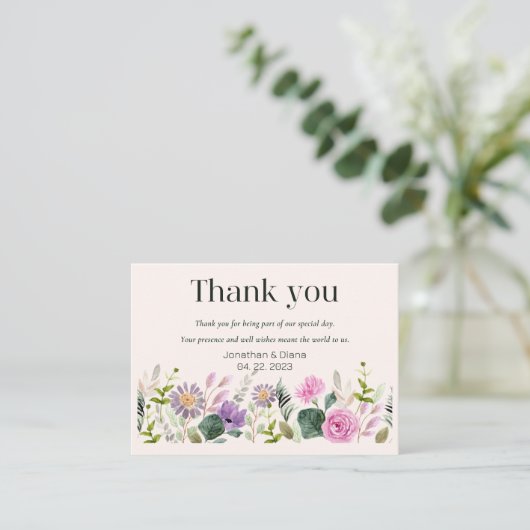 Bruidskaart met bloemen bedanken notitiekaartje (Staand voorkant)