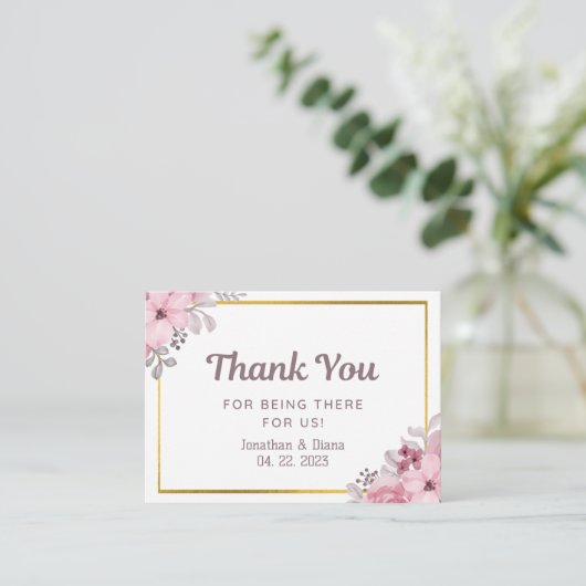 Bruidskaart met bloemen bedanken notitiekaartje (Staand voorkant)