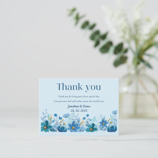 Bruidskaart met bloemen bedanken notitiekaartje (Staand voorkant)