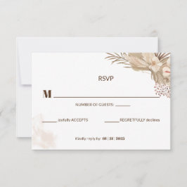 Bruidskaart met bloemmotief en Pampa Gras RSVP Kaartje