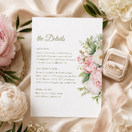 Bruidskaart met details in roze en ivoor met pioen kaart