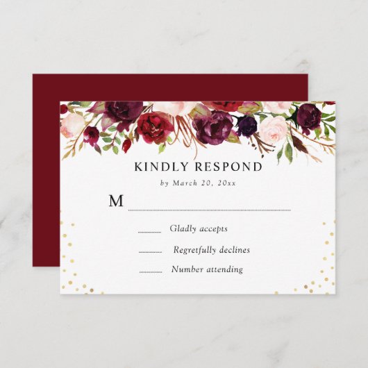 bruidskaart met florale afdruk en bewerkbare tekst RSVP kaartje (Voorkant / Achterkant)