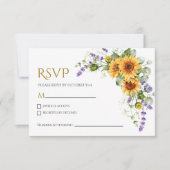 Bruidskaart met zonnnebloemen en lavendel RSVP (Voorkant)