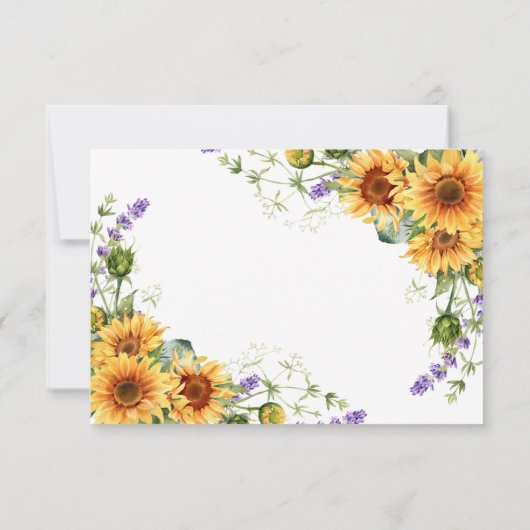 Bruidskaart met zonnnebloemen en lavendel RSVP (Achterkant)