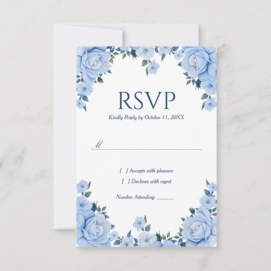 Bruidskaart RSVP Blue Roses Kaartje (Voorkant)