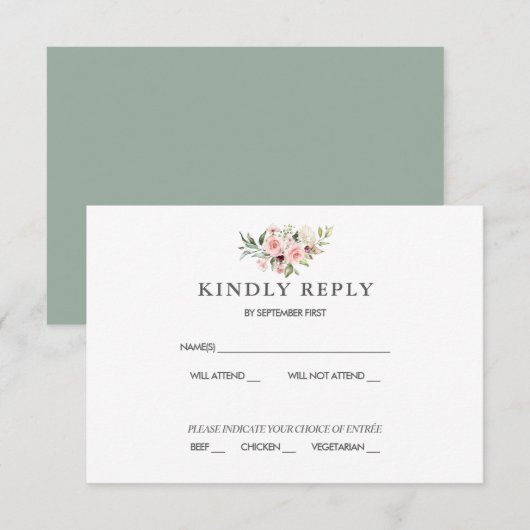 Bruidskaart RSVP Blush Bloemen Kaart (Voorkant / Achterkant)