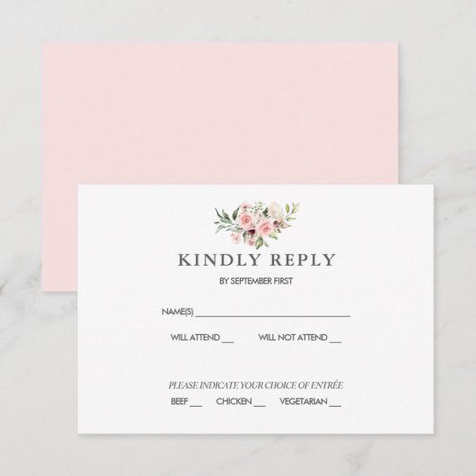 Bruidskaart RSVP met bloemmotief Kaart (Voorkant / Achterkant)