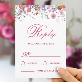 Bruidskaart RSVP met verse wilde bloemen Kaart