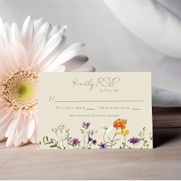 Bruidskaart RSVP wilde bloementuin Kaartje
