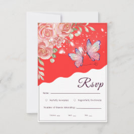 Bruidskaart voor RSVP met levendige rode gouden ro Kaartje