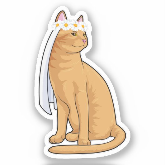 Bruidskat met sluier sticker (Voorkant)