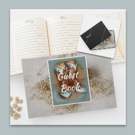 Bruidslaarzen en gedroogde bloemen gastenboek