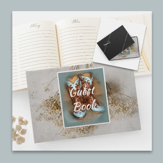 Bruidslaarzen en gedroogde bloemen gastenboek