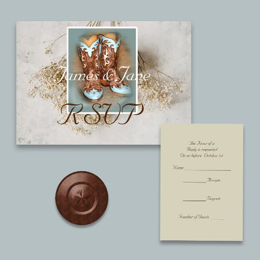 Bruidslaarzen met Gedroogde Baby's Breath RSVP Kaartje