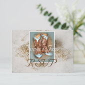 Bruidslaarzen met Gedroogde Baby's Breath RSVP Kaartje (Staand voorkant)