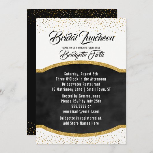 bruidslunch | Black Gold Glitter Vrijgezellenfeest Kaart (Voorkant / Achterkant)