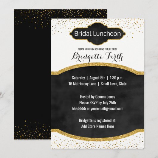 bruidslunch | Black Gold Glitter Vrijgezellenfeest Kaart (Voorkant / Achterkant)