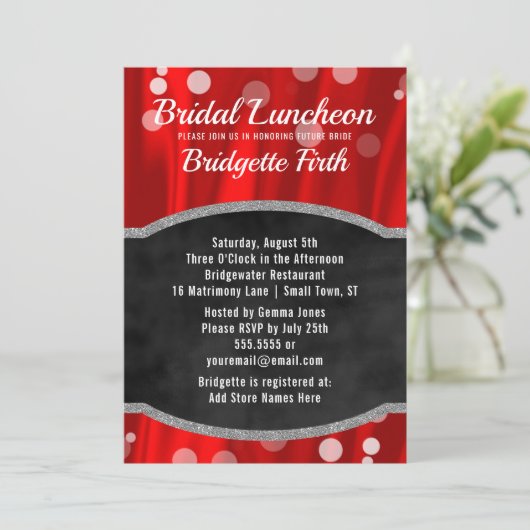 bruidslunch | Elegant rood zwart Vrijgezellenfeest Kaart (Staand voorkant)