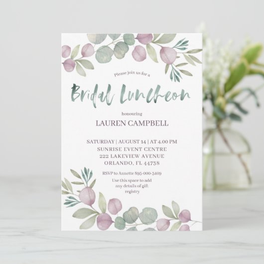 Bruidslunch Eucalyptus Waterverf Kaart (Staand voorkant)