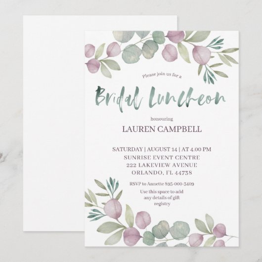 Bruidslunch Eucalyptus Waterverf Kaart (Voorkant / Achterkant)