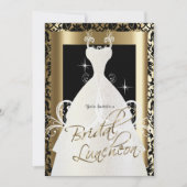 Bruidslunch in zwart Damast & Metallic Gold Kaart (Voorkant)