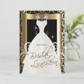 Bruidslunch in zwart Damast & Metallic Gold Kaart (Staand voorkant)