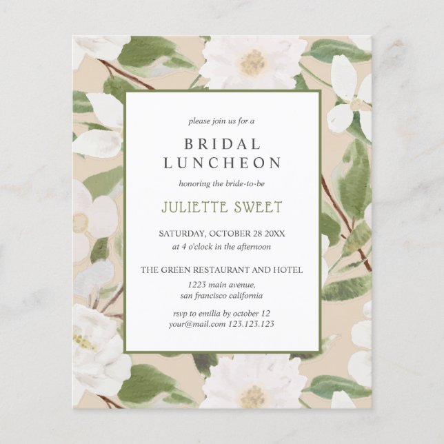 Bruidslunch | Witte bloemen bladeren ivoor (Voorkant)