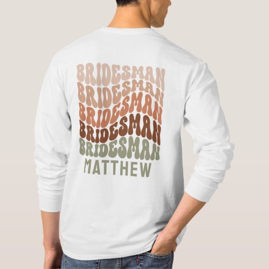 Bruidsman salie groen bruin modern retro jaren 60 t-shirt (Achterkant)