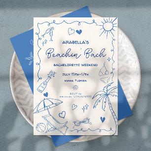 Bruidsmeisje aan Zee Blauw Whimsical Handgetek Kaart
