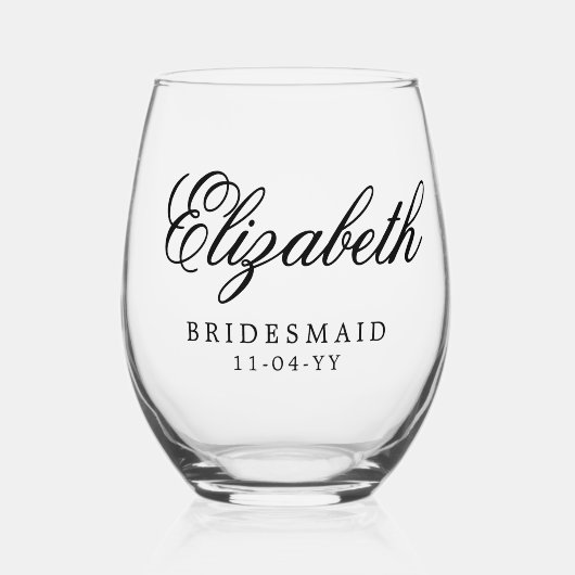 Bruidsmeisje Aangepaste Gepersonaliseerde Naam Bru Wijnglas Zonder Voet (Voorkant)