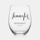 Bruidsmeisje Aangepaste Gepersonaliseerde Naam Bru Wijnglas Zonder Voet (Voorkant)
