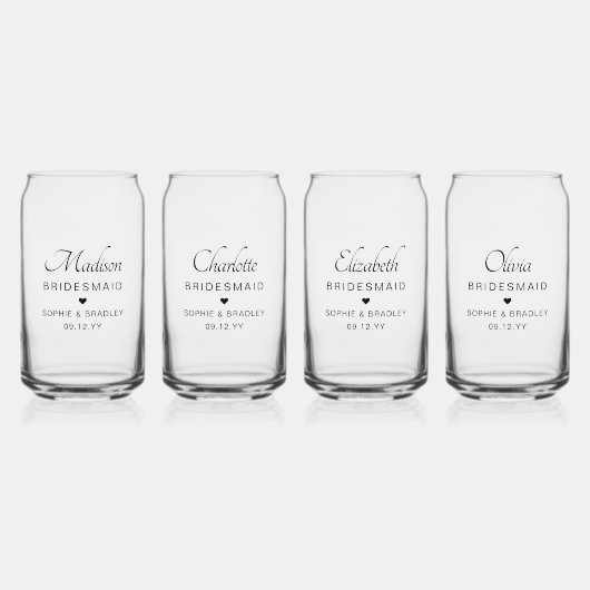 bruidsmeisje aangepaste gepersonaliseerde namen br blikvorm glas (Voorkant)