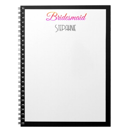 Bruidsmeisje Aangepaste Naam Zwart Roze Wit Bruilo Notitieboek (Voorkant)