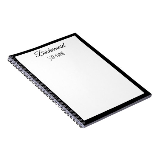 Bruidsmeisje Aangepaste Naam Zwart Wit Eenvoudige  Notitieboek (Rechterzijde)