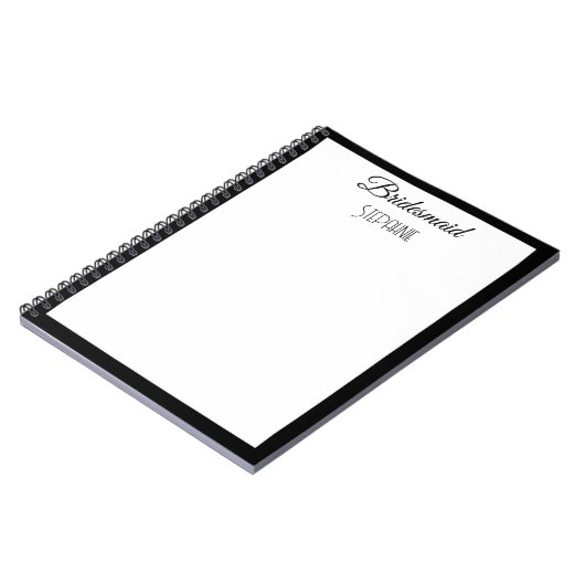 Bruidsmeisje Aangepaste Naam Zwart Wit Eenvoudige  Notitieboek (Linkerzijde)