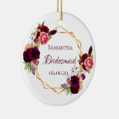 Bruidsmeisje aquarel bloemen burgundy wit keramisch ornament (Rechts)