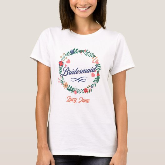 Bruidsmeisje. Bewerkbare naam. T-shirt (Voorkant)