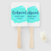 Bruidsmeisje blauw groen waterverf naam toevoegen  handwaaier (Voorkant en achterkant)